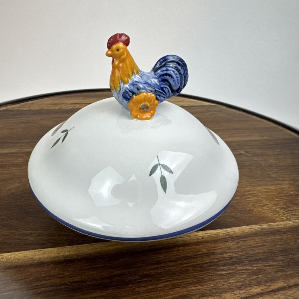 Ceramic Rooster Canister SM Replacement Lid White Blue Farmhouse Kitchen Decor